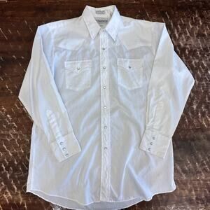 VTG Ranchwear White Western Pearl Snap Shirt Mens 16.5 34 Cowboy Rodeo